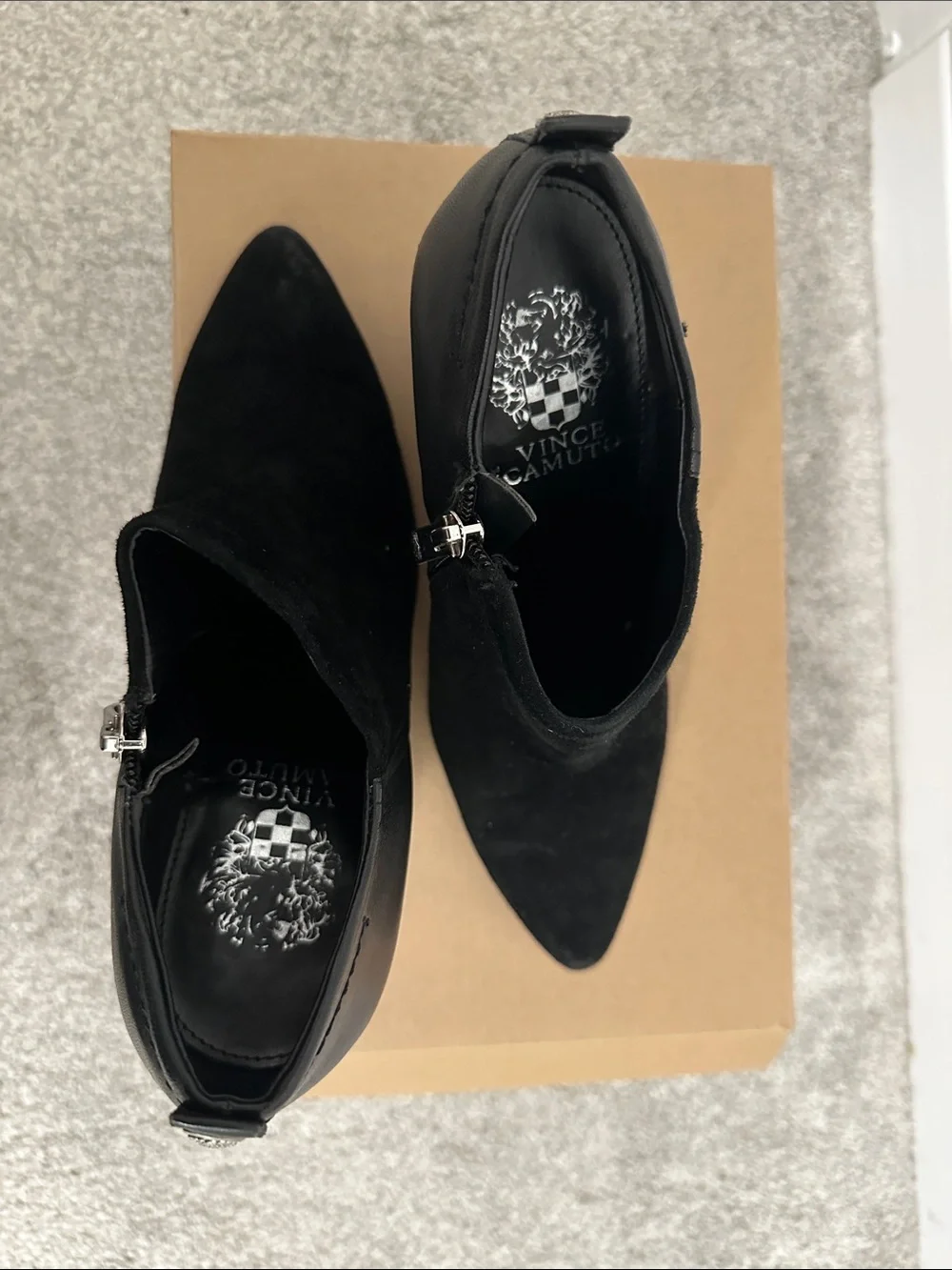 Vince Camuto Black Suede & Leather Wedge Ankle Booties
